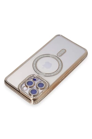 Newface Apple iPhone 14 Pro Kılıf Joke Simli Magneticsafe Kılıf - Gold