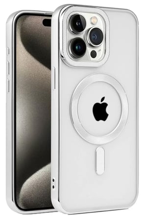 Newface Apple iPhone 15 Pro Kılıf Kronos Magsafe Kapak - Gümüş