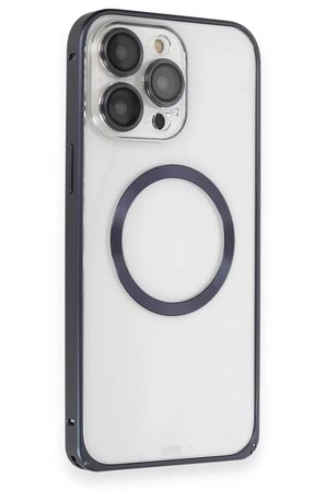 Joko Apple iPhone 15 Pro Max Kılıf Metal Bumper Magneticsafe Kapak - Lacivert
