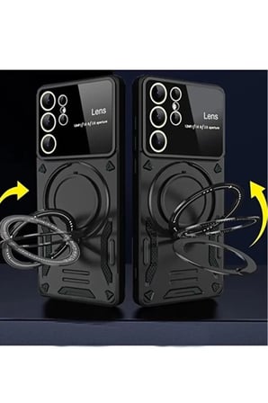 Newface Samsung Galaxy S24 Ultra Kılıf Joy Lens Standlı Kapak - Koyu Yeşil