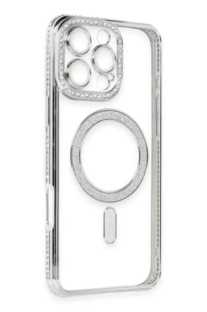 Newface Apple iPhone 16 Pro Kılıf Joke Simli Magneticsafe Kılıf - Gümüş