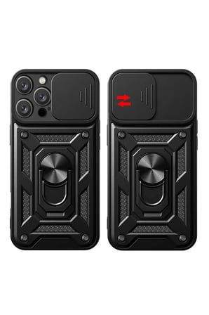 Newface Apple iPhone 16 Pro Kılıf Pars Lens Yüzüklü Silikon - Kırmızı