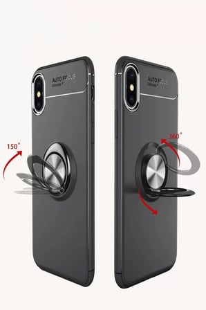 Newface Apple iPhone XS Max Kılıf Range Yüzüklü Silikon - Siyah-Mavi