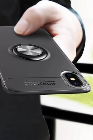 Newface Apple iPhone XS Max Kılıf Range Yüzüklü Silikon - Siyah-Mavi