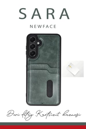 Newface Samsung Galaxy A16 5G Kılıf Sara Kartvizitli Deri Kılıf - Kırmızı