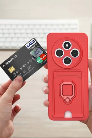 Newface Xiaomi Redmi 14C Kılıf Zuma Kartvizitli Yüzüklü Silikon - Kırmızı