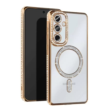 Newface Samsung Galaxy S25 Kılıf Joke Simli Magneticsafe Kılıf - Gold