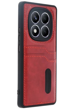 Newface Xiaomi Redmi Note 14 Pro 5G Kılıf Sara Kartvizitli Deri Kılıf - Kırmızı