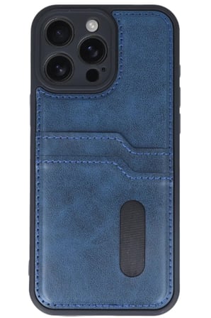 Newface Apple iPhone 16 Pro Kılıf Sara Kartvizitli Deri Kılıf - Lacivert