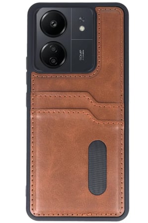 Newface Xiaomi Redmi 13C Kılıf Sara Kartvizitli Deri Kılıf - Taba