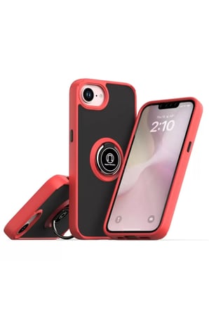 Newface Apple iPhone 16E Kılıf Montreal Yüzüklü Silikon Kapak - Kırmızı