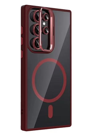 Joko Samsung Galaxy S23 Ultra Remim Lensli Magsafe Standlı Kapak - Bordo