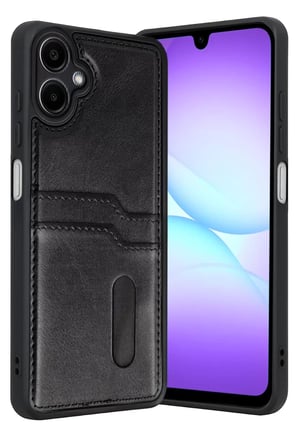 Newface Samsung Galaxy A07 4G Sara Kartvizitli Deri Kılıf - Siyah