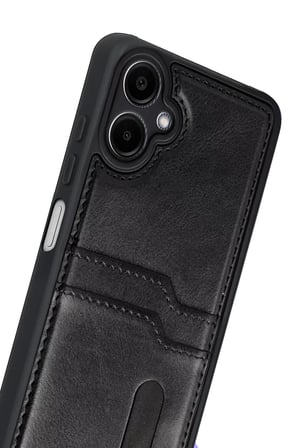 Newface Samsung Galaxy A07 4G Sara Kartvizitli Deri Kılıf - Siyah