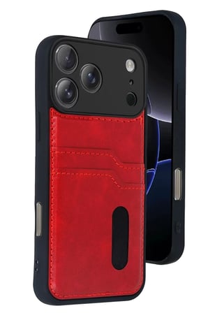 Newface Apple iPhone 17 Pro Sara Kartvizitli Deri Kılıf - Kırmızı