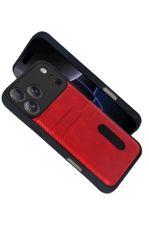 Newface Apple iPhone 17 Pro Sara Kartvizitli Deri Kılıf - Kırmızı