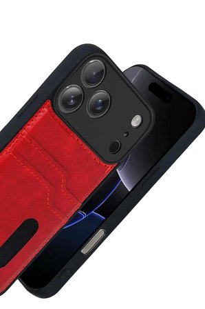 Newface Apple iPhone 17 Pro Sara Kartvizitli Deri Kılıf - Kırmızı