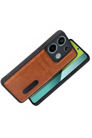 Newface Xiaomi Redmi 15C 4G Sara Kartvizitli Deri Kılıf - Taba