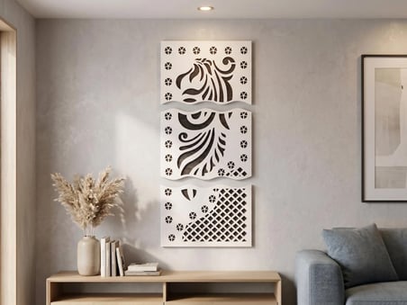 Cozy Timber 3 Parçalı Sarmaşık Motifli MDF Tablo 39x86 cm Dekoratif Duvar Dekoru