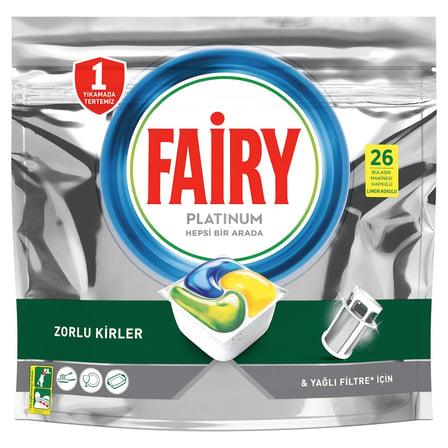 Fairy Platinum 26 Yıkama Bulaşık Makinesi Deterjanı Kapsülü Limon Kokulu, 26 Kapsül
