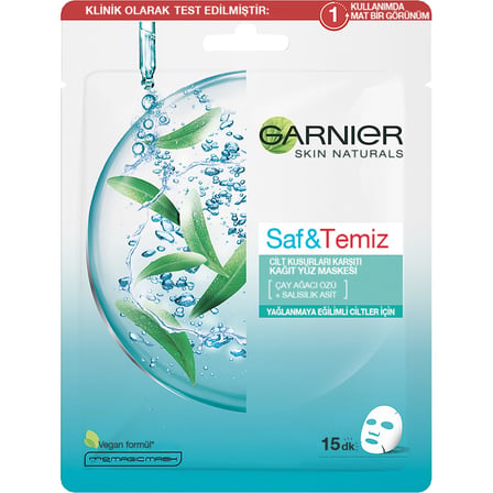 Garnier Vegan SafTemiz Cilt Kusurlarına Karşı Kağıt Yüz Maskesi