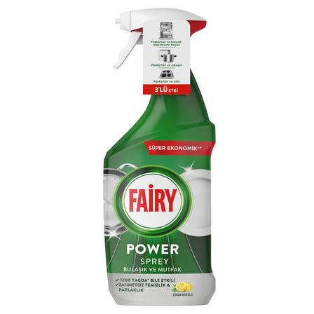 Fairy Power Sprey, 3'ü 1 arada, Bulaşıklarınız Ve Mutfağınız Için Zahmetsiz Temizlik Ve Parlaklık, L