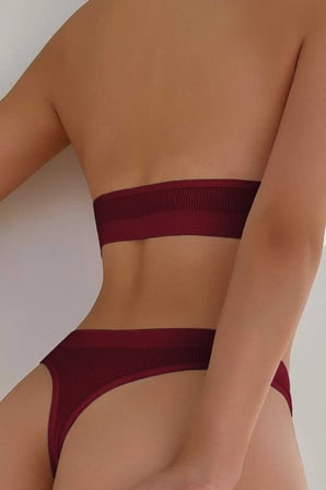 Kadın Bordo Seamless Tanga Sütyen Takım Bordo S/M