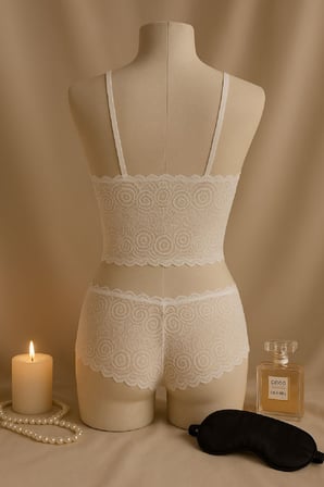 Kadın Beyaz Dantel Bralet Şort Takımı – Romantik ve Zarif İç Giyim Beyaz S/M
