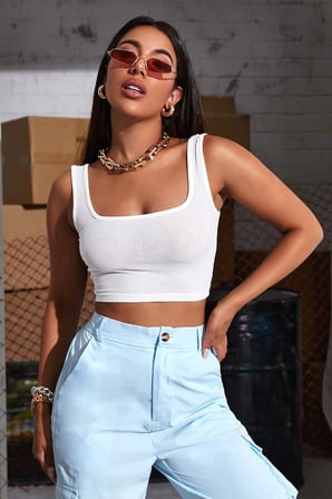 Kadın Beyaz Kalın Askılı Crop Top Büstiyer Beyaz S
