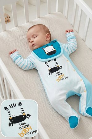 İmaj Bebe Zebra Desenli 3'lü Erkek Bebek Takımı Mavi 0-3 Ay