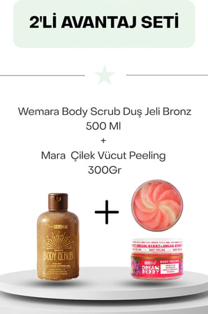 Mara Wemara Bronz Duş Jeli 500 ml ve Çilek Vücut Peeling 300 gr Set