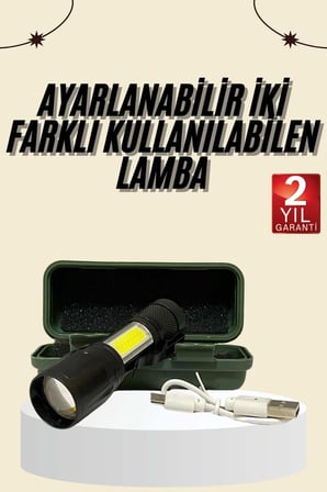 Uzun Menzilli Şarjlı El Feneri Uzun Ömürlü Led İşık Lamba