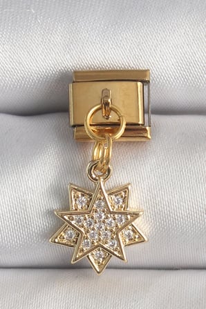 316L Çelik Gold Renk Sallantı Zirkon Taşlı Yıldız Model Nomination Charm 5886