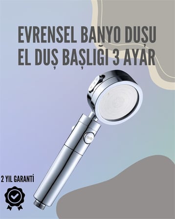 Paslanmaz Çelik Çok Fonksiyonlu El Duş Başlığı – 3 Modlu Püskürtme Seçen