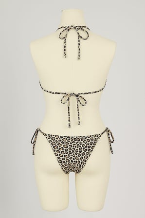 Kadın Siyah ve Leopar Detaylı Yandan Bağlamalı Bikini Takımı