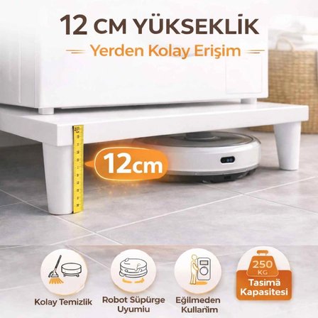 İmt Akasesuar Çamaşır Makinesi Yükseltici 60x60 cm 12 cm Platform Robot Süpürge Uyumlu Titreşim Azaltıcı