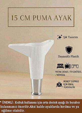 İmt Aksesuar Puma 15 cm Beyaz-Krom 6'lı Set Mobilya Kanepe Tv Ünitesi Dolap Konsol ve Destek Ayağı
