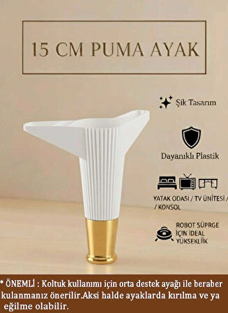 Puma 15 Cm Beyaz-Altın 6'lı Set Mobilya Kanepe Tv ünitesi Dolap Konsol ve Destek Ayağı
