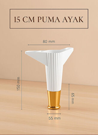Puma 15 Cm Beyaz-Altın 6'lı Set Mobilya Kanepe Tv ünitesi Dolap Konsol ve Destek Ayağı