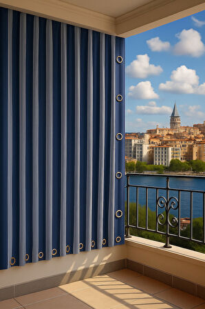 GENCER Home Balkon Perdesi Kuş Gözü Ölçü Seçenekli Mavi İnce
