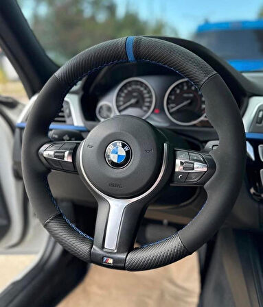 Bmw F30 Alcantra NUBUK KARBON Araca Özel Dikmeli Direksiyon Kılıfı
