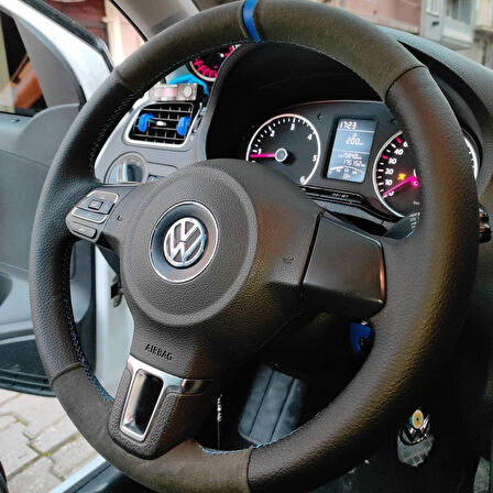 Volkswagen Polo Araca Özel Direksiyon Kılıfı (TÜYLÜ ALCANTRA NOKTA YÜZÜKLÜ)