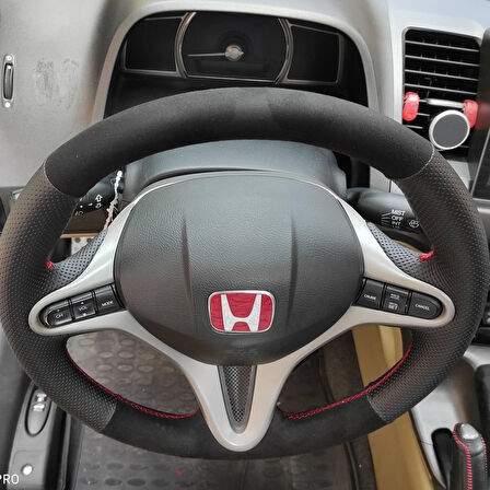 Honda Civic Fd6 Araca Özel Direksiyon Kılıfı (Tüylü Alcantra Nokta Kırmızı)