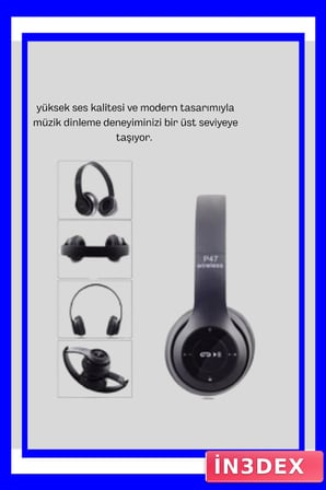 P47 Bluetooth Kablosuz Kulaklık Extra Bass Mikrofonlu Ergonomik Tasarım