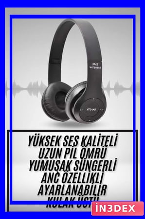 Kulak Üstü Bluetooth Kulaklık Yüksek Ses Kaliteli Ayarlanabilir