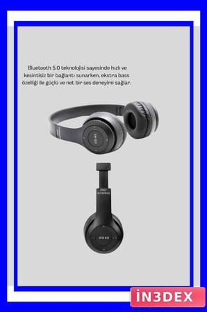 Bluetooth 5.0 Kablosuz Kulak Üstü Kulaklık Extra Bass TF Kart Girişli