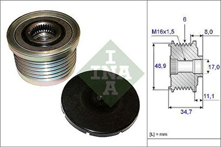 Ina 535008810 Alternatör Rulmanı 6 Kanal Dış Cap 53.5Mm- İç Cap 17Mm Laguna II 1.9Dcı