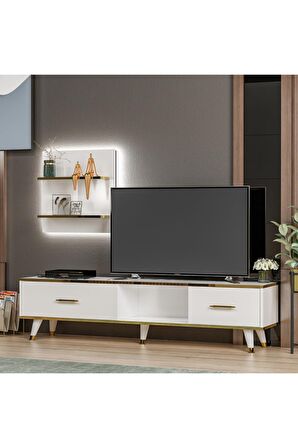 TV Ünitesi Avon Beyaz Gold Ledli 180 cm