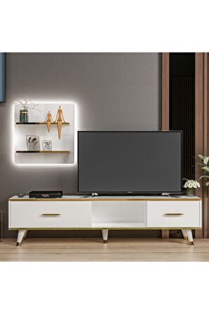 TV Ünitesi Avon Beyaz Gold Ledli 180 cm