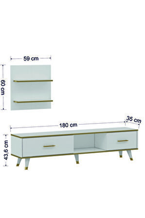 TV Ünitesi Avon Beyaz Gold Ledli 180 cm